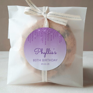 Lila Glitzer Tropfen 80. Geburtstag Runder Aufkleber