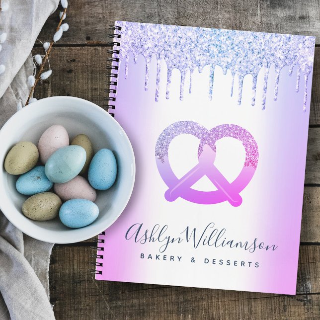 Lila Glitzer Tropfen Bäckerei Catering Konditorei  Notizbuch (Von Creator hochgeladen)