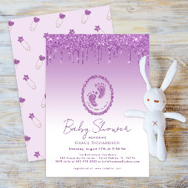 Lila Glitzer Tropfen Kinderdusche Einladung