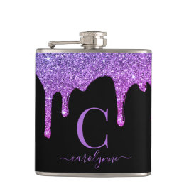 Lila Glitzer-Tropfen mit glattem Rosa Monogramm Flachmann