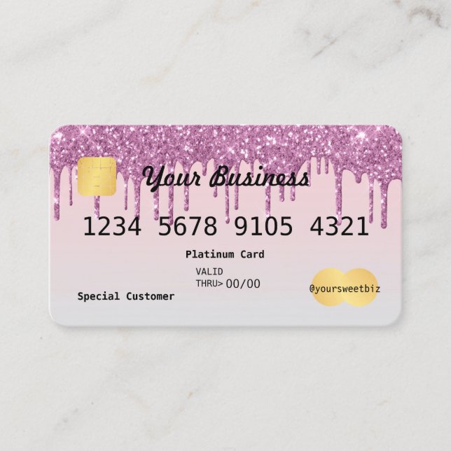 Lila Glitzer Tropfen Ombre Kreditkarte Visitenkarte (Vorderseite)