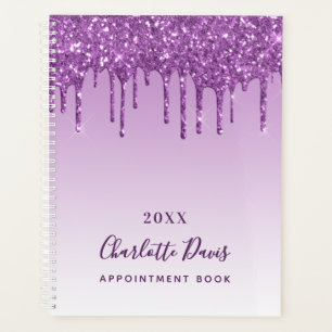 Lila Glitzer Tropfen violette Monogramm-Bezeichnun Planer