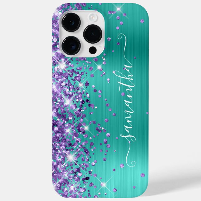Lila Glitzer Türkis Glam Girly Signature Case-Mate iPhone Hülle (Rückseite)