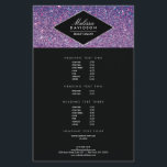 Lila Glitzer und Glamour Schönheit Flyer<br><div class="desc">Koordiniert bis 1201Uhr mit dem Lila Glitzer und Glamour Beauty Business Card Template. Ein tiefes, reichhaltiges, lila Hintergrundbild bietet einen glamourösen Hintergrund für diese Schönheitsvorlage des Flyers. Ihr Name oder Firmenname ist elegant in einem Imitat silber getrimmt Namensschild für ein klassisches Logo gestylt. Ein stilvolles Design-Motiv für Schönheitssalons, Nageldesigner, Make-up-Künstler,...</div>