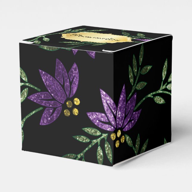Lila Glitzer und Schwarze Flora Geschenkschachtel (Vorderseite)