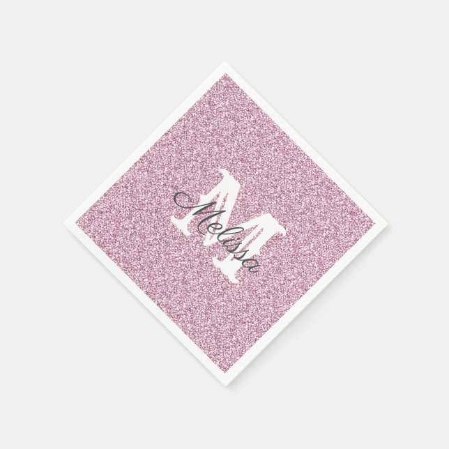 Lila Glitzer und Sparkle Monogram Napkin Serviette (Ecke)