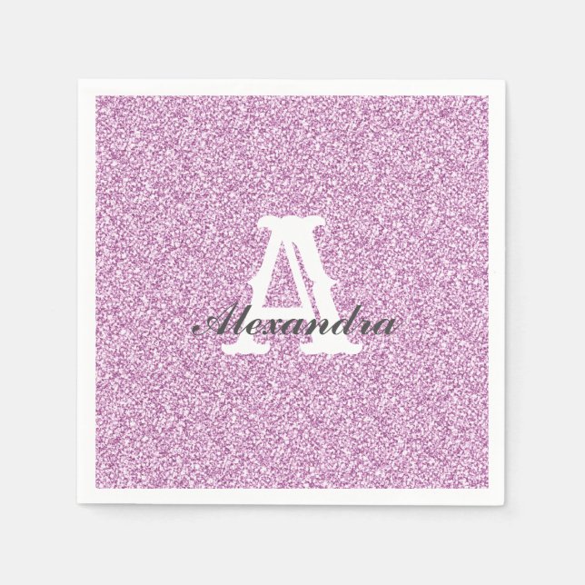 Lila Glitzer und Sparkle Monogram Napkin Serviette (Vorderseite)