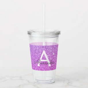 Lila Glitzer und Sparkle Monogram zum Geburtstag Acryltrinkbecher