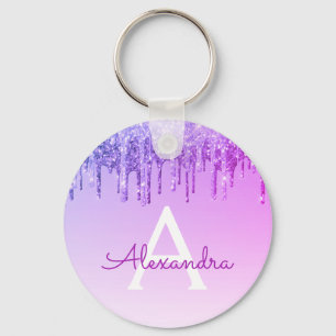 Lila Glitzer und Sparklopfmonogramm Schlüsselanhänger