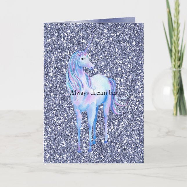 Lila Glitzer Unicorn Karte (Vorderseite)