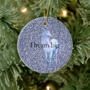 Lila Glitzer Unicorn Keramik Ornament