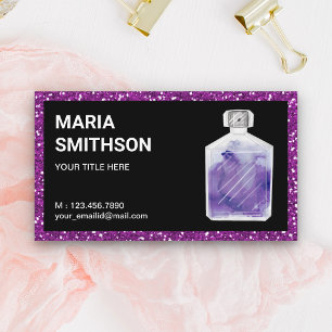 Lila Glitzer Wasserfarbe Parfüm Flasche Visitenkarte