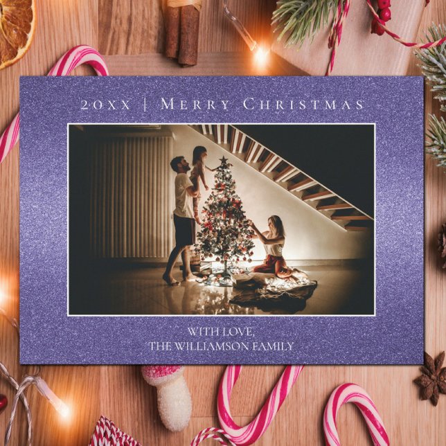 Lila Glitzer Weihnachts-Fotokarte Feiertagskarte (Purple Glitter Christmas Photo Card)
