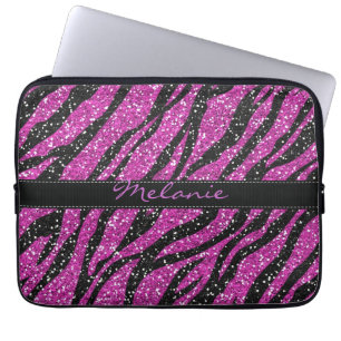 Lila Glitzer Zebra Print Monogram Laptopschutzhülle