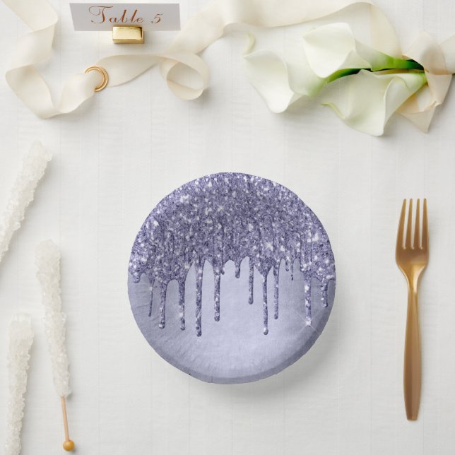 Lila Glitzer zum Tropfen | Chic Lavender Icing Pou Pappteller (Hochzeit)