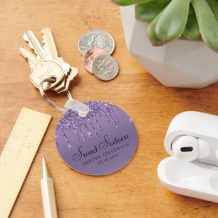 Lila Glitzer zum Tropfen   Lavendel 16 . Geburtsta Schlüsselanhänger