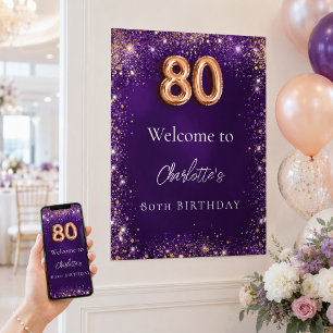 lila Glitzern begrüßen 80. Geburtstag Poster