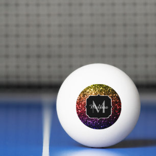 Lila Glitzern mit Regenbogengelb, Monogramm Tischtennisball