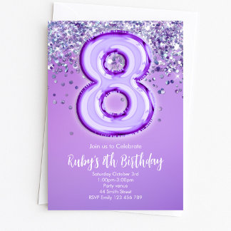 Lila-glitzernde Einladung zum 8. Geburtstag