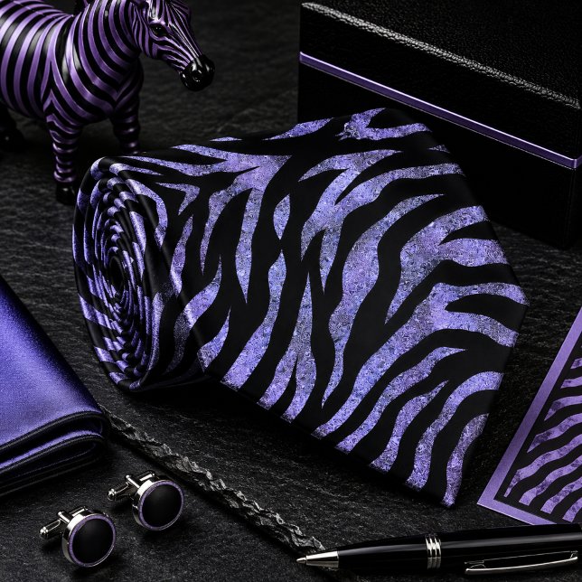 Lila glitzernder Zebra-Wildtier-Muster Krawatte (Von Creator hochgeladen)
