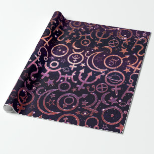 Lila Glitzerndes Planetarisches Universum Weltraum Geschenkpapier