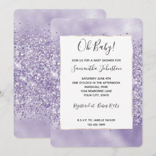 Lila glitzige Glitter-Baby-Party Einladung