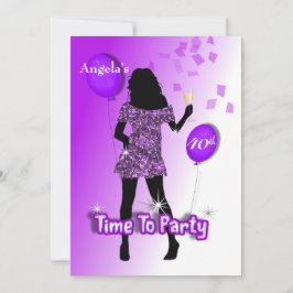 Lila Glitzy Girly Time to Party Personalisiert Einladung