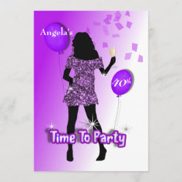 Lila Glitzy Girly Time to Party Personalisiert Einladung