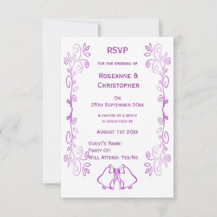 Lila Glocken-Scrollwork-Hochzeit RSVP Karte