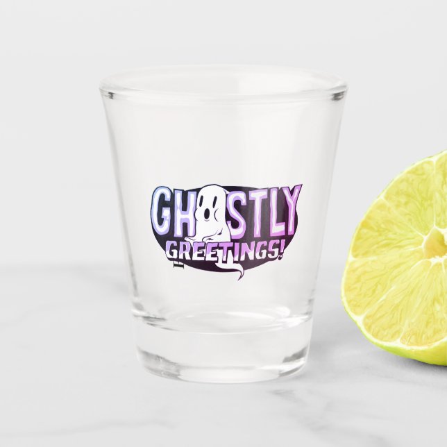 Lila Glow Ghoful Gruß Halloween Schnapsglas (Vorderseite)