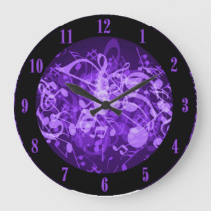 Lila Glow Musiknoten Wall Clock Große Wanduhr