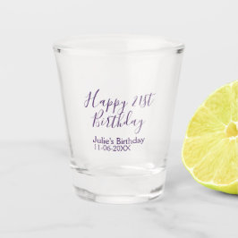 Lila glücklicher 21. Geburtstagsname Schlüsselanhä Schnapsglas