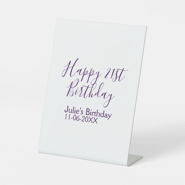 Lila glücklicher 21. Geburtstagsname Schlüsselanhä Sockelschild (Vorderseite)