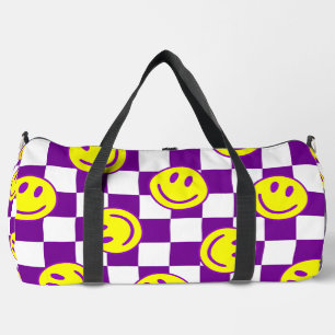 lila glückliches Gesicht check groovy Duffle Bag