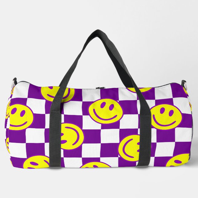 lila glückliches Gesicht check groovy Duffle Bag (Vorderseite)