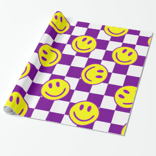 lila glückliches Gesicht check groovy Geschenkpapier