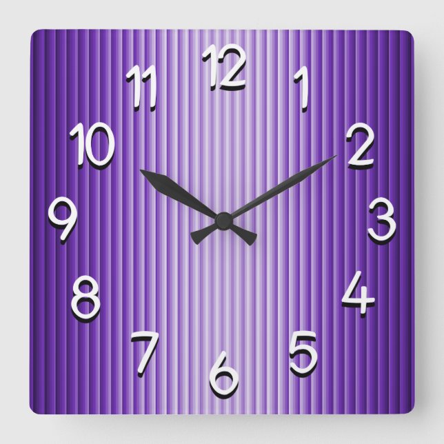 Lila Glühen Stripes quadratische Wand-Uhr Wanduhr (Vorderseite)