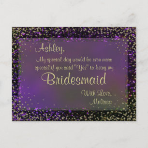 Lila Glühen - Werden Sie meine Bridesmaid sein? Einladungspostkarte
