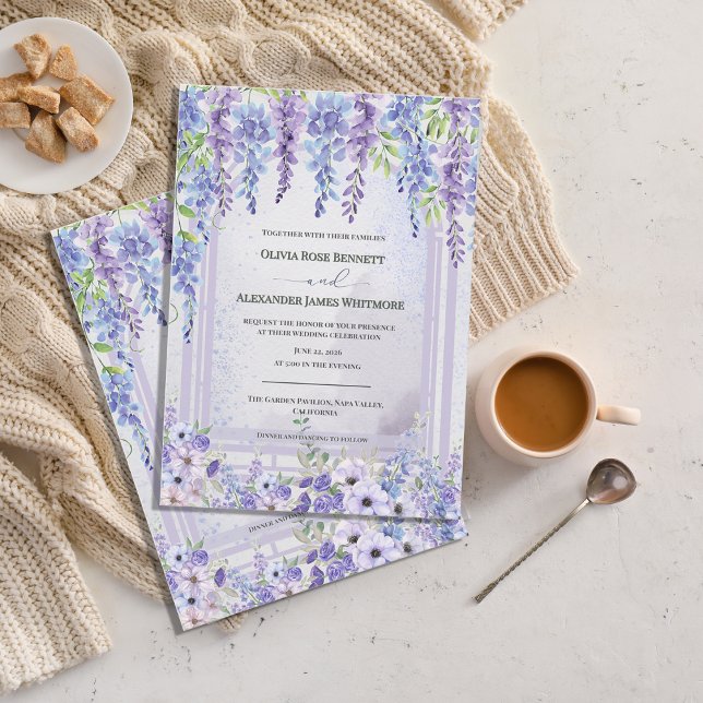 Lila Glyzinien Blumenbogen Hochzeitseinladung Einladung (Lavender Wisteria Floral Arch Wedding Invitation | Romantic Purple Garden Wedding Invite)