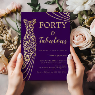 Lila & Gold 40 & Fab 40 Geburtstag Einladung