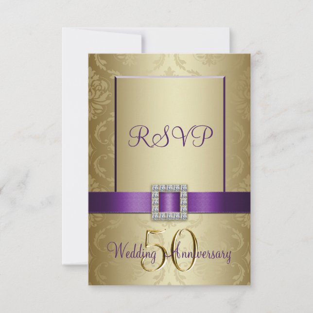Lila Gold 50. Wedding Anniversary RSVP Card Karte (Vorderseite)