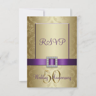 Lila Gold 50. Wedding Anniversary RSVP Card Karte