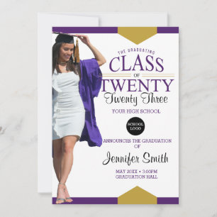 Lila Gold Abschluss Foto Einladung