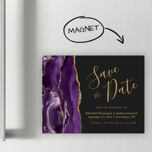Lila Gold Achat Dunkle Magnetische Save-the-Date-K Magnetkarte