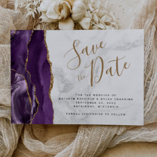 Lila Gold Achat Grau Marmor Save-the-Date-Karte Einladung