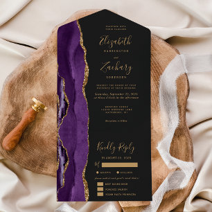 Lila Gold Achat Hochzeitsmenü Optionen Dunkle Hoch All In One Einladung
