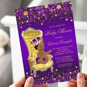Lila Gold Afroamerikanische Prince-Baby-Party Einladung