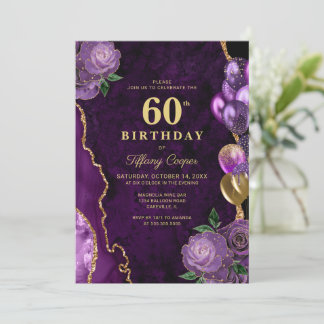 Lila Gold Agate 60. Geburtstag Einladung