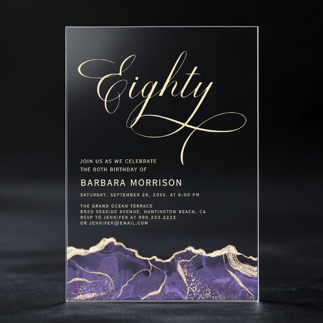 Lila Gold Agate 80. Geburtstagsparty Acryleinladungen (Von Creator hochgeladen)