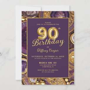 Lila Gold Agate 90. Geburtstag Einladung